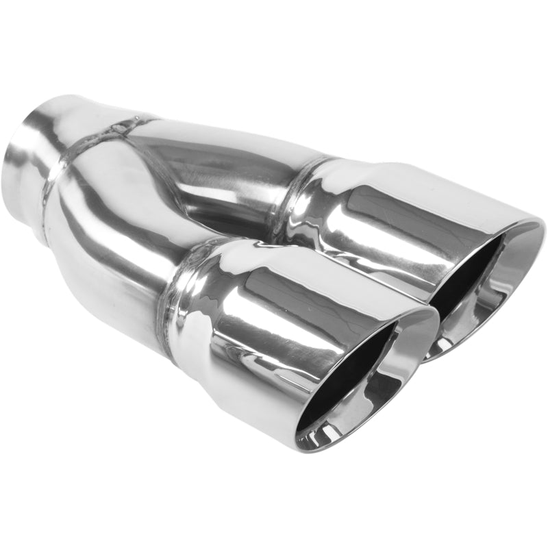 MagnaFlow Tip Stainless Double Wall Round Dual Outlet Polished 3in DIA 2.25in Inlet 9.75in Length