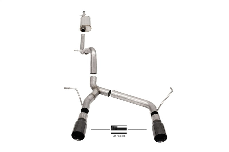 Corsa 07-18 Jeep Wrangler JKU 3.6L/3.8L 2.75in Sport Cat-Back Exhaust w/ 4in American Flag BlacTips