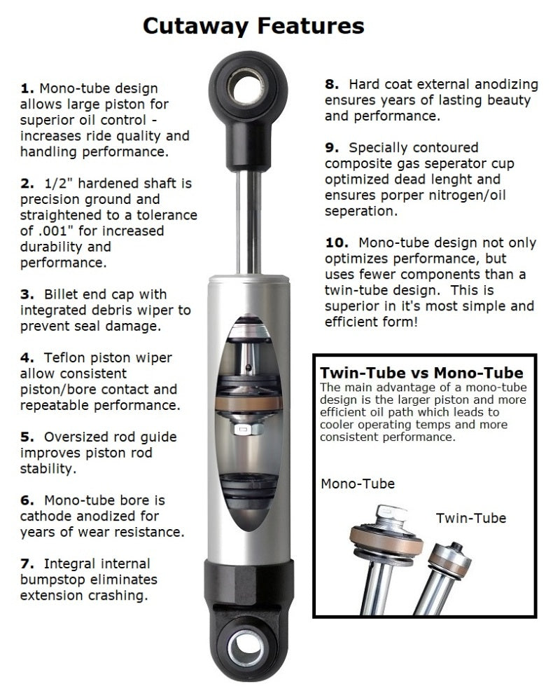 Ridetech HQ Series Shock Absorber Fixed Valve 5.75in Stroke Eye/Stud Mounting 9.55in x 15.3in